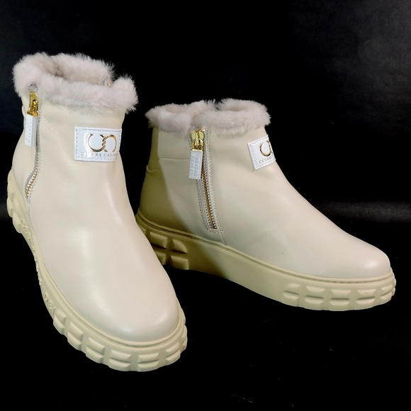 CASADEI 🇮🇹 WOMEN"S IVORY SOFT LEATHER COMFORT FASHION WINTER LAMB FUR BOOTIE - Picture 1 of 8